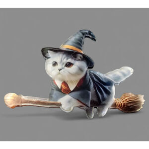 Halloween Witch Cat Broomstick Brooch Pin Acrylic Lapel Costume Jewelry Cute Fun
